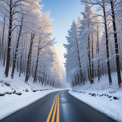 Snowy winter road scene