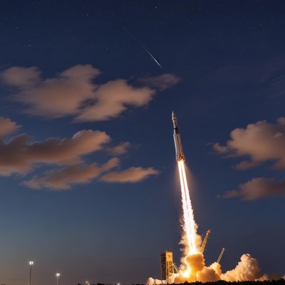 Rocket launch at dusk over the horizon