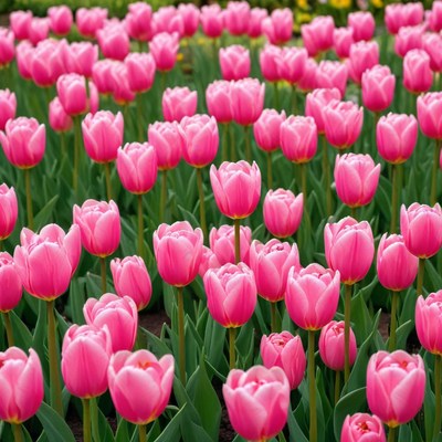 Vibrant pink tulip garden in spring