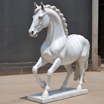 Elegant white marble horse sculpture