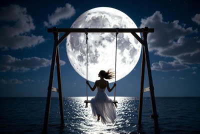 Moonlit swing over water