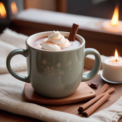 Cozy hot chocolate by candlelight