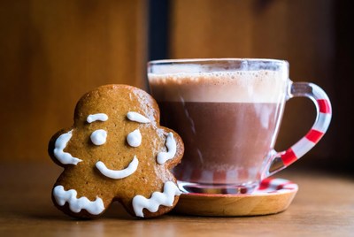 Cozy gingerbread treat and hot chocolate