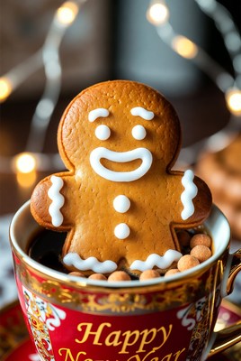 Gingerbread cookie atop coffee mug