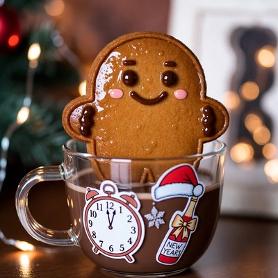 Cheerful gingerbread cookie in coffee