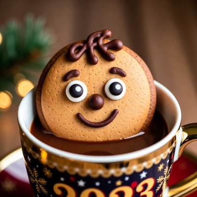 Cute cookie in hot drink