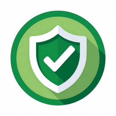 Green shield with check mark design