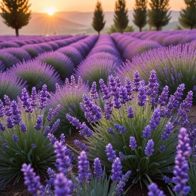 Lavender fields at sunset