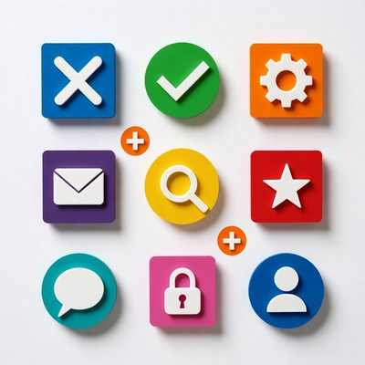 Colorful icons arranged on a flat surface