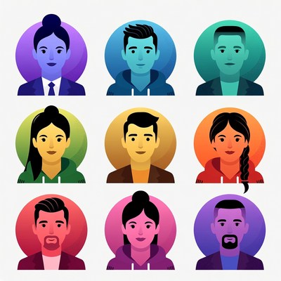 Diverse group of young adults in portraits