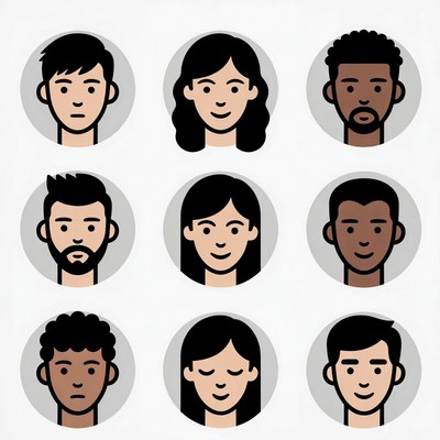 Diverse group of faces in circles
