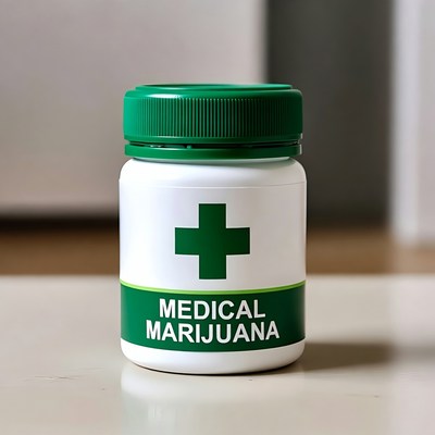 Medical marijuana container on a table