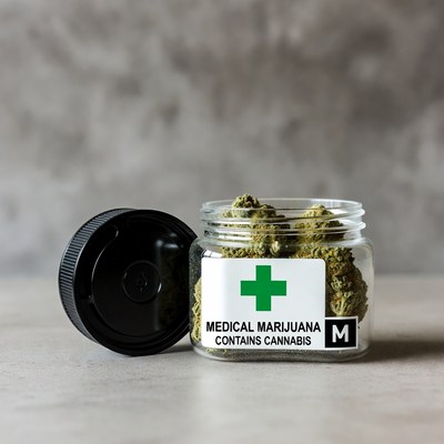 Medical cannabis container on display