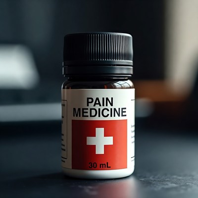 Pain relief medicine in small bottle