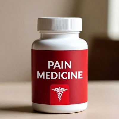 Pain relief bottle on a table