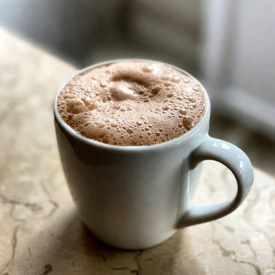Warm mug with frothy drink