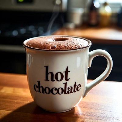 Rich hot chocolate in cozy kitchen