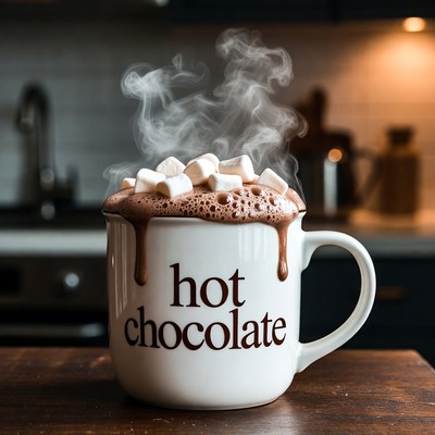 Warm mug of hot chocolate with marshmallows