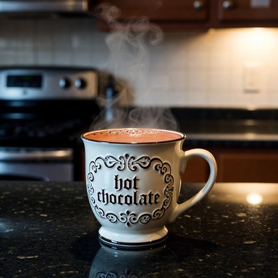 Warm hot chocolate in cozy kitchen