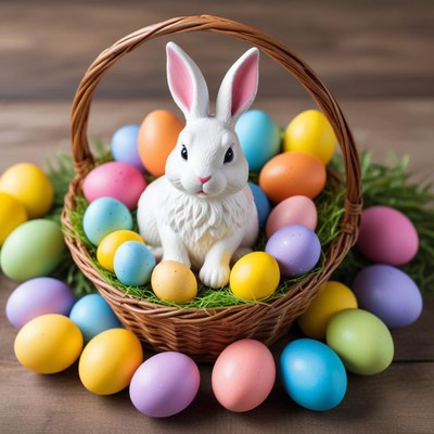 Colorful easter basket with bunny