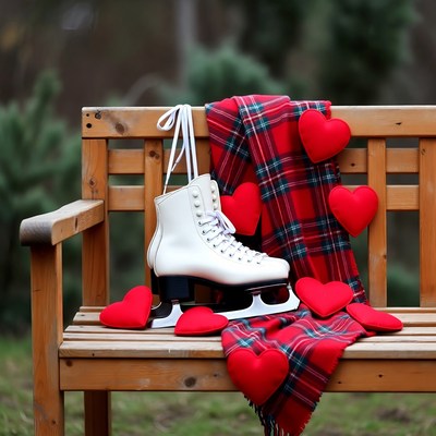 Winter ice skate with hearts