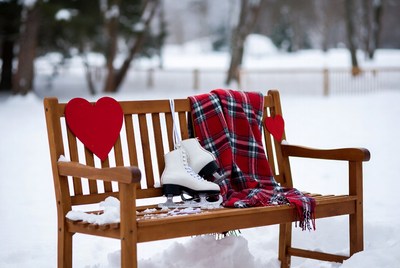 Romantic winter scene with skates