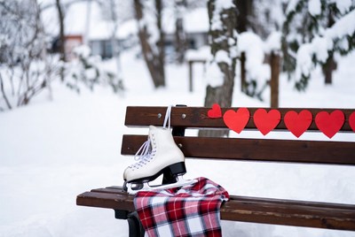 Winter romance on a skating bench