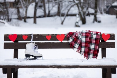 Winter ice skating bench decor