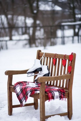Winter scene with skates and hearts