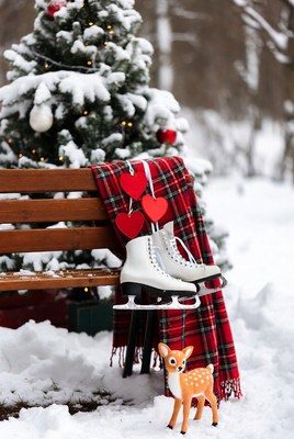 Winter skating scene with decor