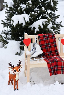 Winter scene with deer and ice skates