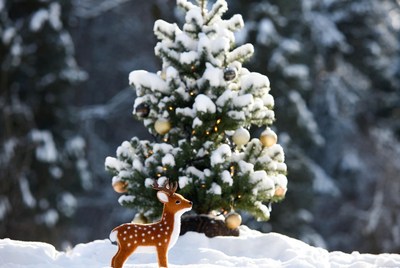 Cozy winter scene with deer