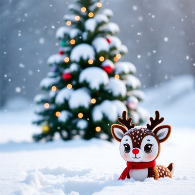 Playful reindeer in winter scene