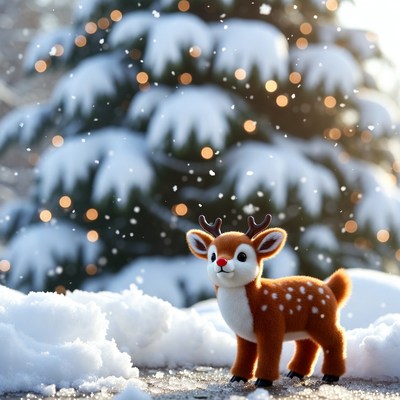 Snowy scene with reindeer toy