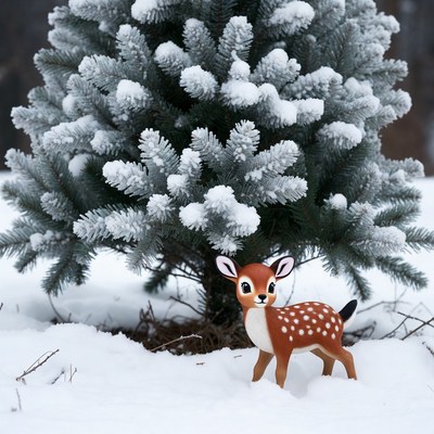Winter deer in snowy landscape