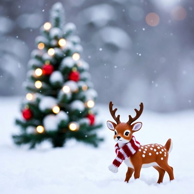 Winter scene with reindeer decoration