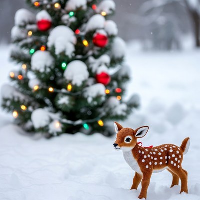 Snowy scene with festive decorations