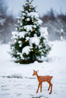 Snowy scene with decorative deer
