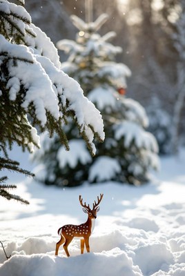 Cute reindeer in snowy forest scene
