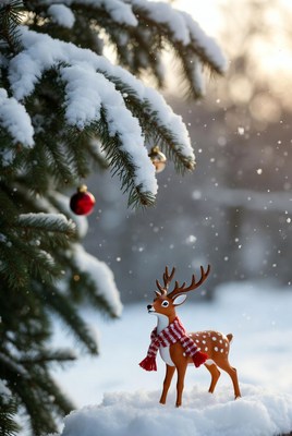 Reindeer decoration in winter snow