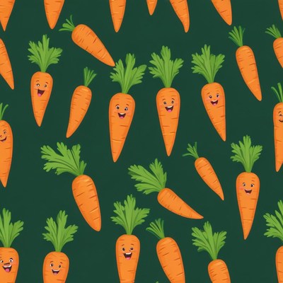 Happy carrots on green background