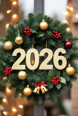 Festive new year wreath decoration