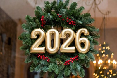 Festive wreath marking 2026 arrival
