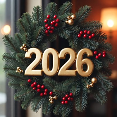 Festive 2026 holiday wreath
