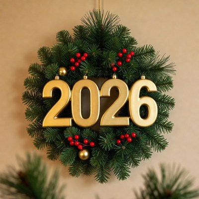 Gold 2026 wreath decoration for celebration
