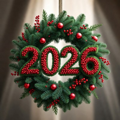 Wreath with year 2026 decoration