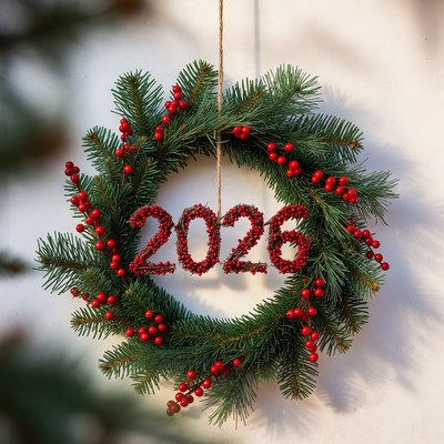 Holiday wreath with year 2026