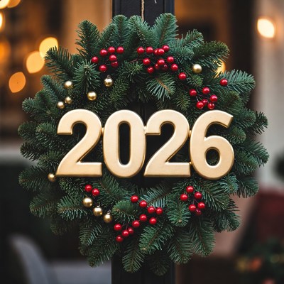 Holiday wreath celebrating 2026