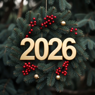 Holiday wreath with 2026 design