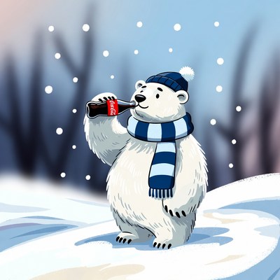 Polar bear enjoys winter drink